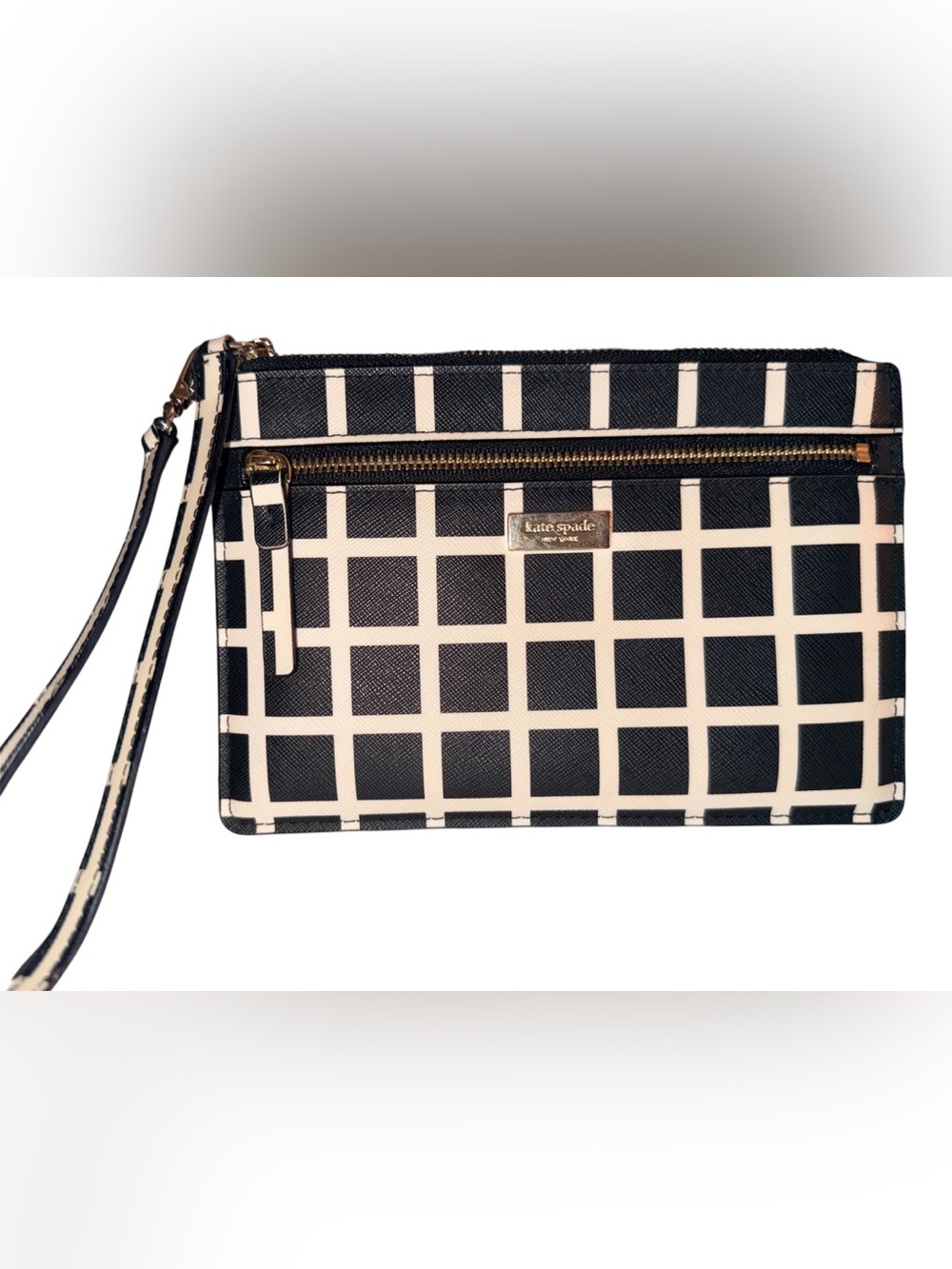 Kate Spade Laurel Way Tinie Checked Leather Wristlet
